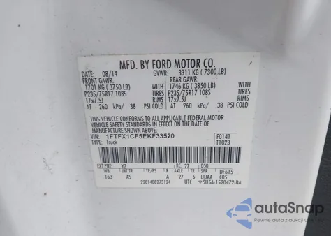 2014 Ford F-150 Xl из США, поврежденный, VIN 1FTFX1CF5EKF33520